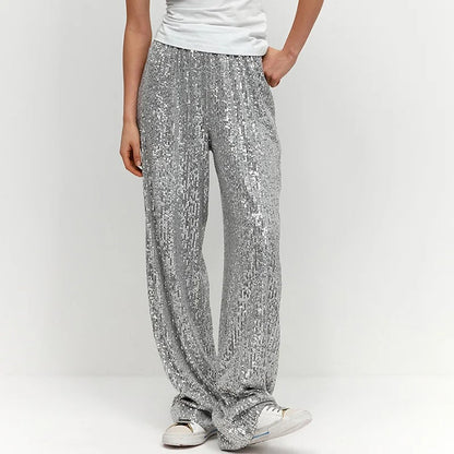 Dames Pantalon Glimmer Broek met Pailletten en Wijd Model - StudioMarella