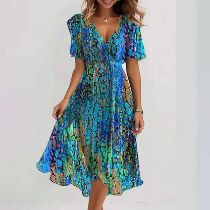 Jurk met Vlindermouwen en Bloemenprint Midi Lengte - StudioMarella