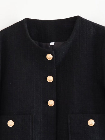 Dames Jas Bouclé Luxe Gouden Knopen