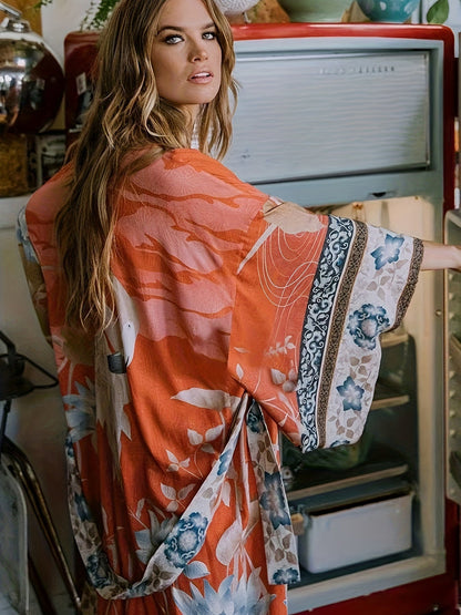 Lange Kimono Dames Bloemenprint Zomerjurk