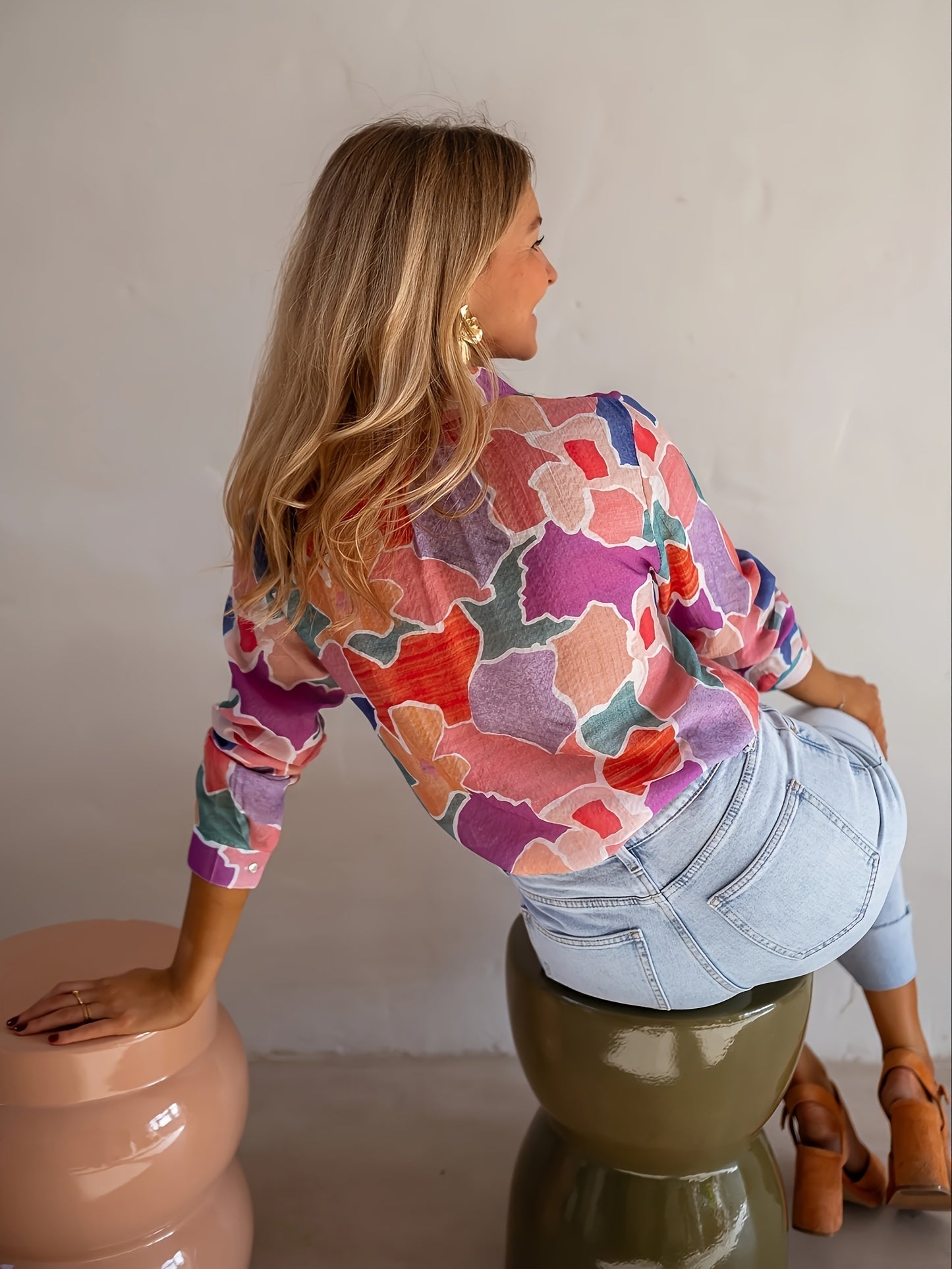 Dames Blouse Viscose Comfortabele Pasvorm Geometrisch Motief