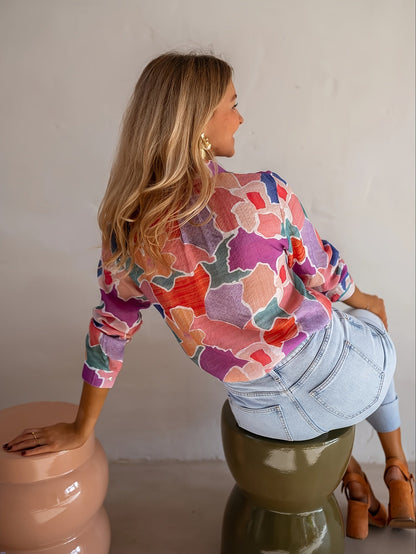 Dames Blouse Viscose Comfortabele Pasvorm Geometrisch Motief