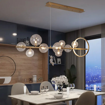 Glazen Hanglampen Lineair - Modern Gouden of Zwarte Hanglamp met 7 of 10 Lichtpunten - Inclusief G9 LED Lampen - Verstelbare Hoogte voor Keukeneiland Eettafel