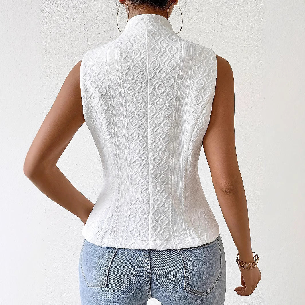 Dames Gilet Blazer Mouwloos Met Knopen en Textuur