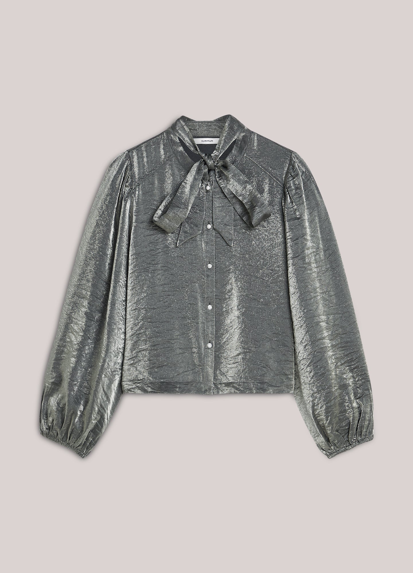 Vrouwen Blouse Set met Strik en Volumineuze Mouwen Metallic Kleur