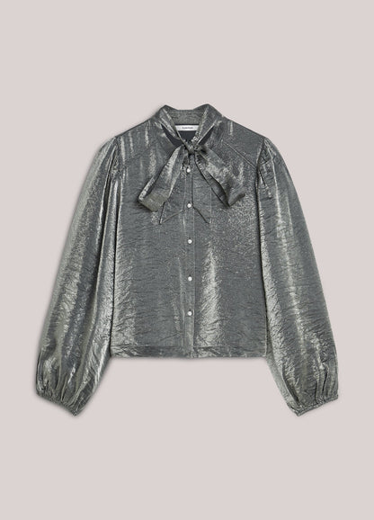 Vrouwen Blouse Set met Strik en Volumineuze Mouwen Metallic Kleur