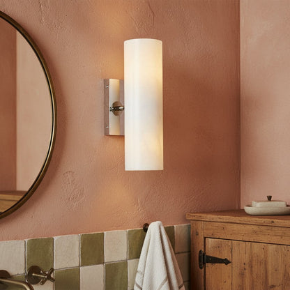 Cilindervormige wandlamp met natuurlijk albast of geribde glazen kap Brons Nikkel Messing