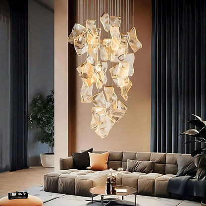 Moderne Design Kroonluchter Met Gelaagde Acryl Bladen En Verstelbare Hoogte