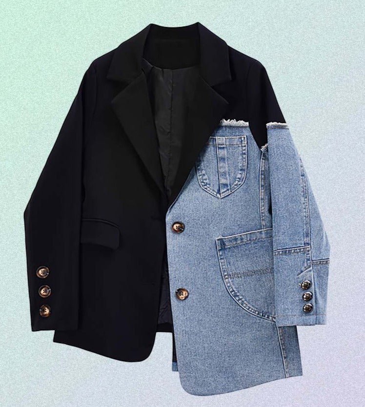 Herens Jeans Jas Patchwork Vintage Stijl