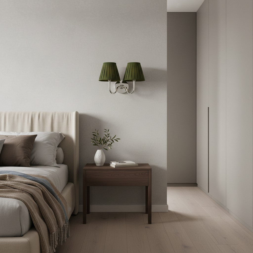 Wandlamp met Geplisseerde Stoffen Kap – Klassieke Verlichting voor Slaapkamer en Woonkamer