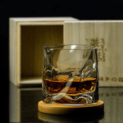 Geslepen Whiskyglas met Gerimpeld Reliëf in Kristal | 300ml Tumbler voor Spirits & Likeur | Premium Japanse Slijptechniek met Houten Presentatiebox