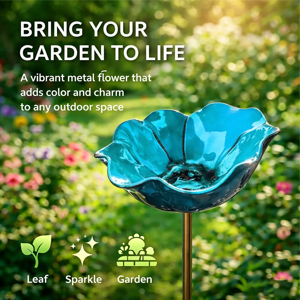 Decoratieve Metalen Tuinsteker met Vogelbad 60cm – Bloemvormig Waterstation voor Vogels en Insecten in 7 Kleuren