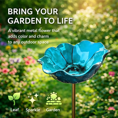 Decoratieve Metalen Tuinsteker met Vogelbad 60cm – Bloemvormig Waterstation voor Vogels en Insecten in 7 Kleuren
