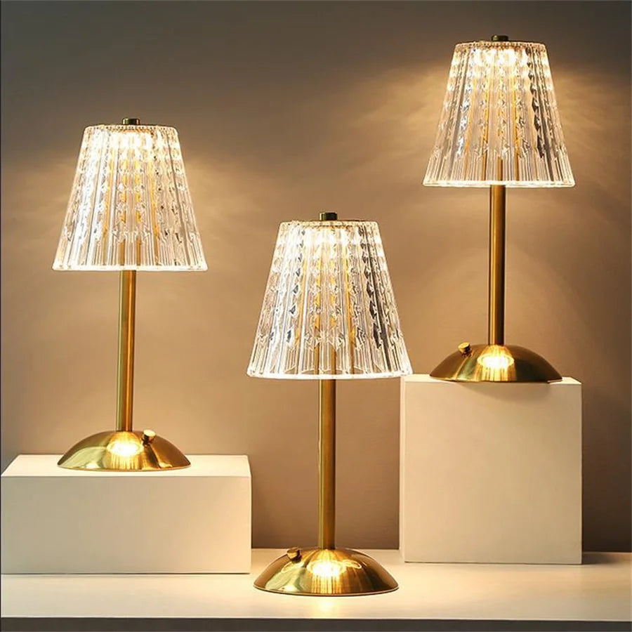 Tafellamp Touch Dimbaar LED Kristal Goud Aluminium Acryl Slaapkamer Woonkamer