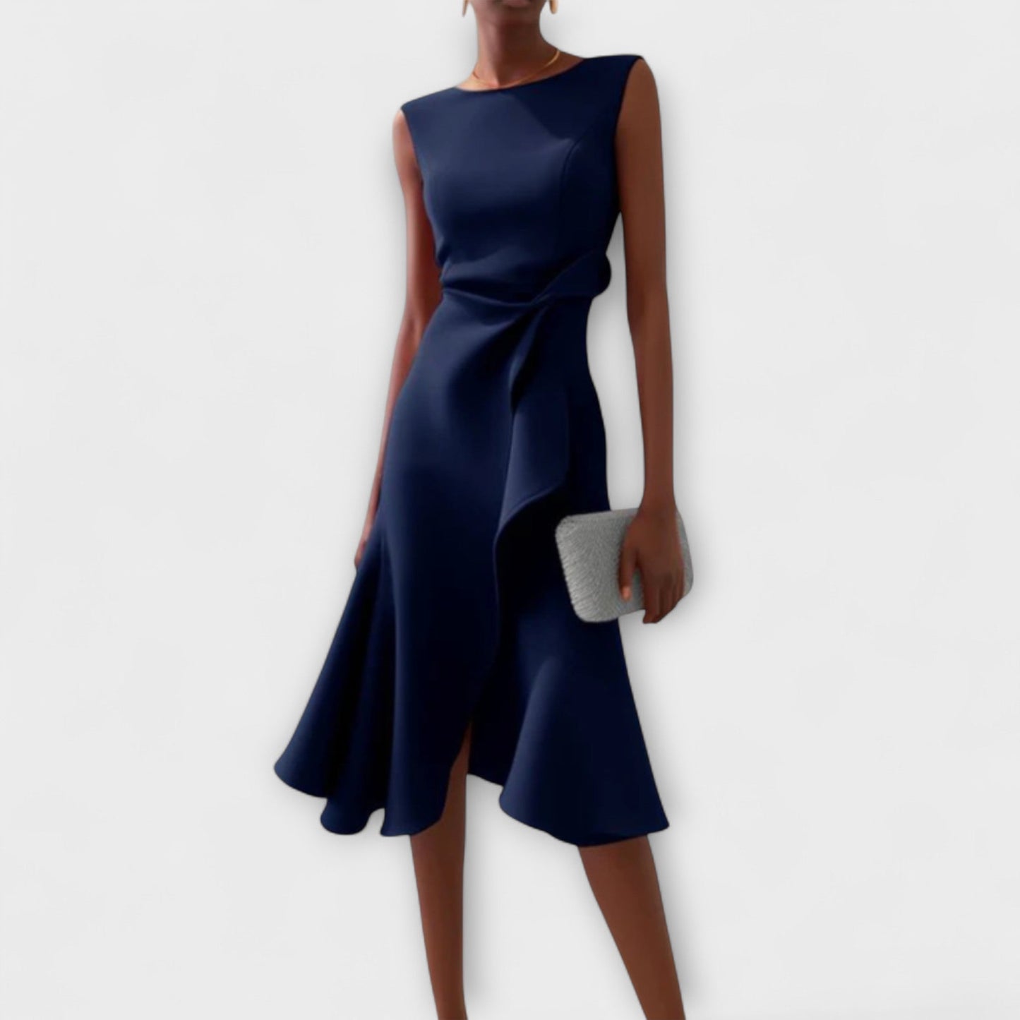 Asymmetrische Midi Jurk Zwart Gedrapeerd Design