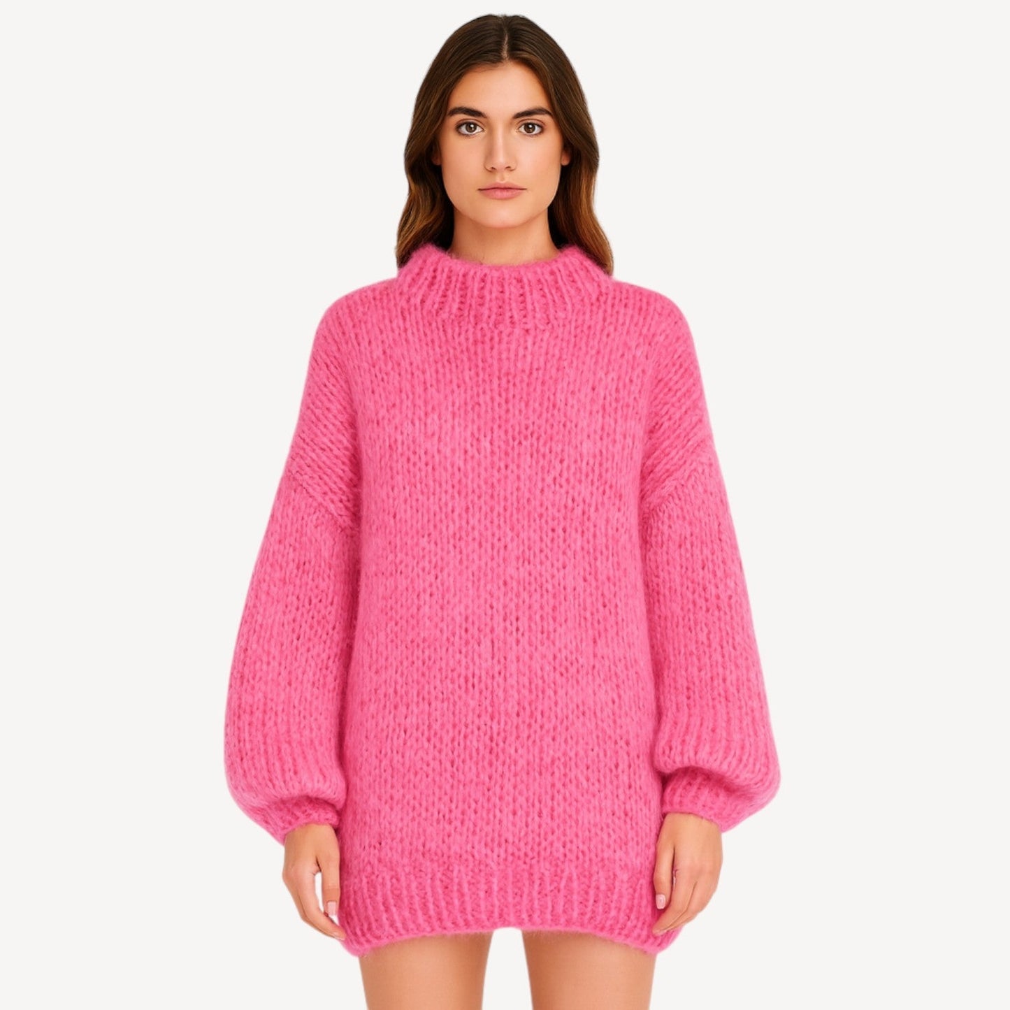 Dames Trui Oversized Gebreid met Hoge Hals en Wijd Mouwen