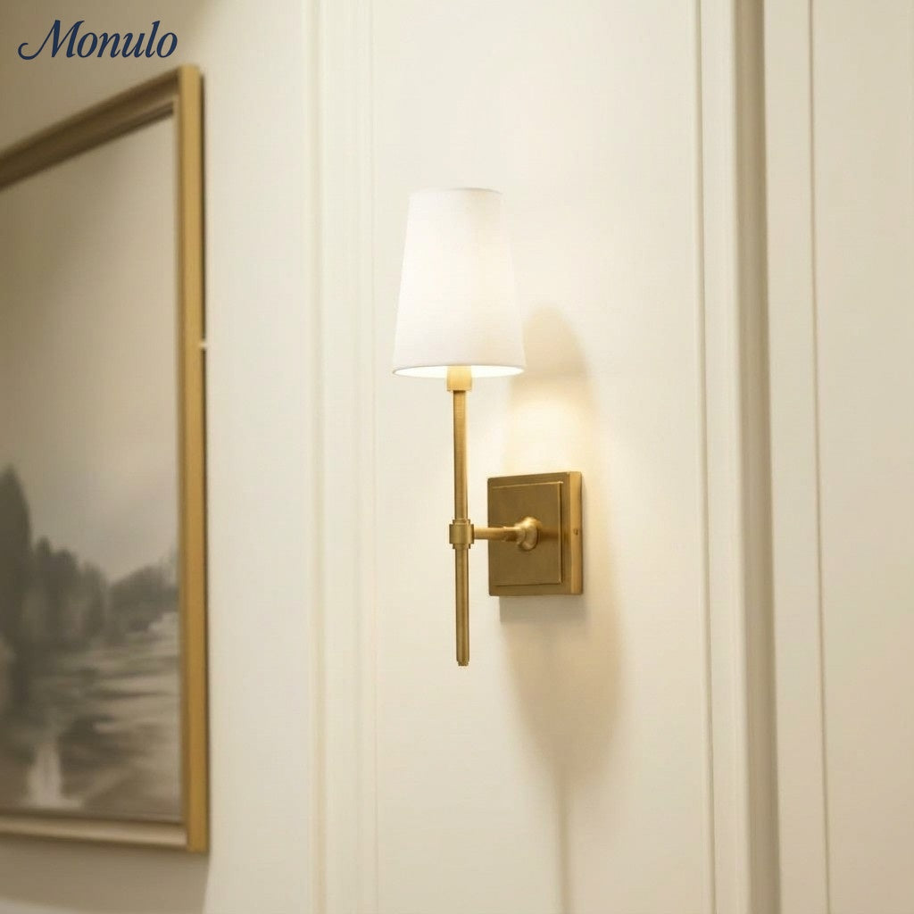 Wandlamp met linnen kap - retro metalen wandverlichting voor slaapkamer en gang