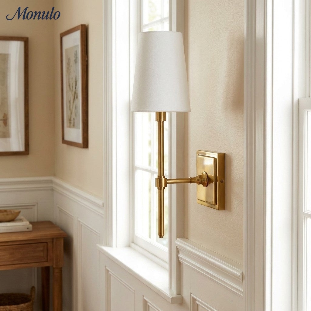 Wandlamp met linnen kap - retro metalen wandverlichting voor slaapkamer en gang