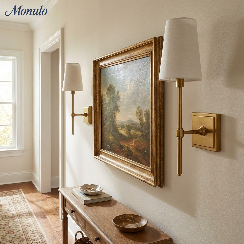 Wandlamp met linnen kap - retro metalen wandverlichting voor slaapkamer en gang