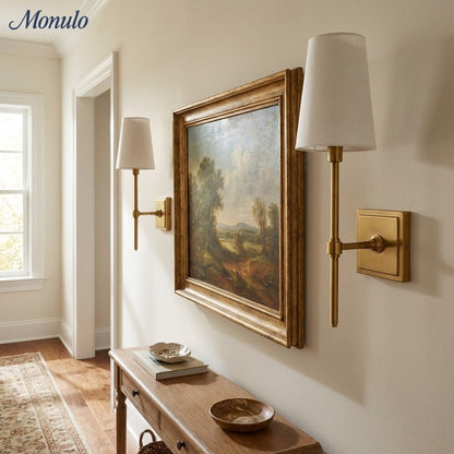 Wandlamp met linnen kap - retro metalen wandverlichting voor slaapkamer en gang