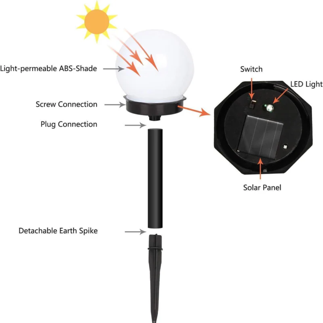 Waterdichte solar tuinlampen set van 3 met bolvormig design voor tuinpad, gazon en terras
