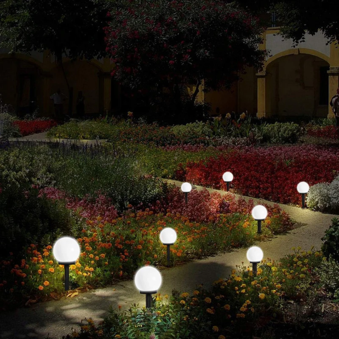 Waterdichte solar tuinlampen set van 3 met bolvormig design voor tuinpad, gazon en terras