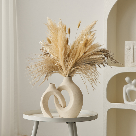 Japandi Vaas Keramiek Mat Dubbele Opening Droogbloemen 22cm Woonkamer Scandinavisch
