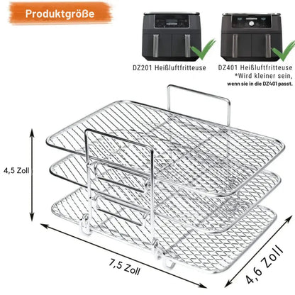 Drielaags Airfryer Rek 22×16×14 cm Roestvrij Staal voor Heteluchtfriteuse Ninja DualZone 8L 10L Uitbreidingsset met Verwijderbare Plateaus