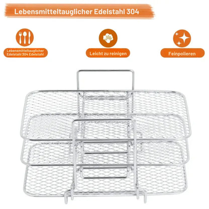 3-Laags Airfryer Rek Edelstaal 304 voor Ninja Heteluchtfriteuse Gelijkmatig Bereiden Drogen Grillen Maximale Ruimte 22x16x14cm