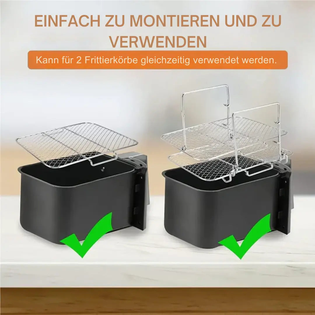 Drielaags Airfryer Rek 22×16×14 cm Roestvrij Staal voor Heteluchtfriteuse Ninja DualZone 8L 10L Uitbreidingsset met Verwijderbare Plateaus