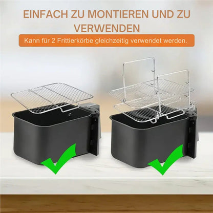 Drielaags Airfryer Rek 22×16×14 cm Roestvrij Staal voor Heteluchtfriteuse Ninja DualZone 8L 10L Uitbreidingsset met Verwijderbare Plateaus