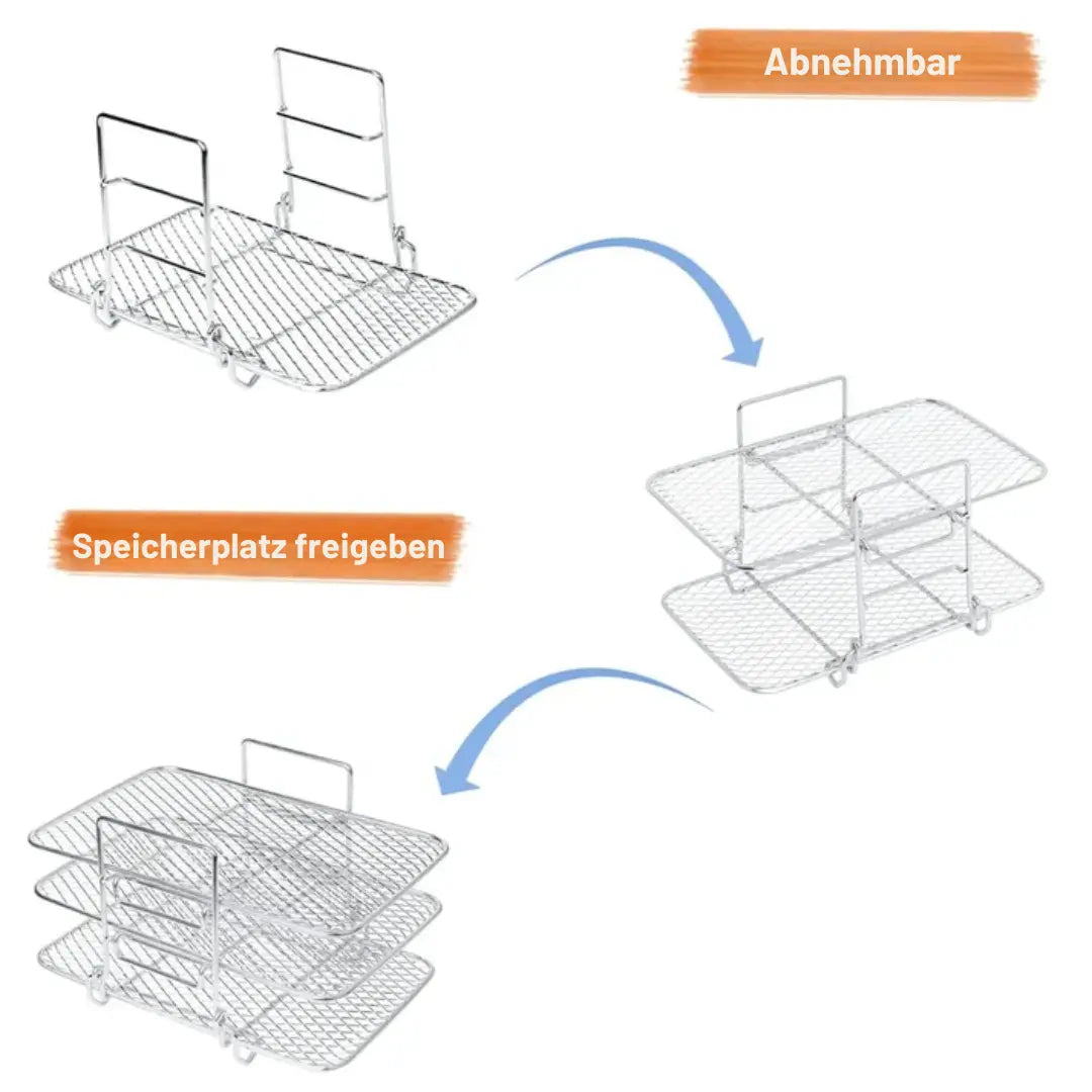 3-Laags Airfryer Rek Edelstaal 304 voor Ninja Heteluchtfriteuse Gelijkmatig Bereiden Drogen Grillen Maximale Ruimte 22x16x14cm