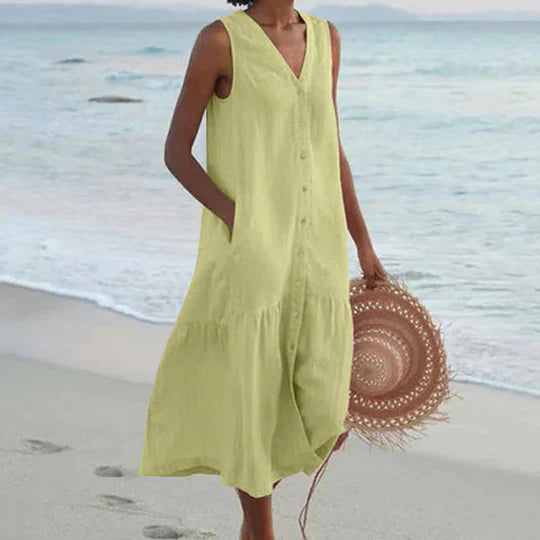Vrouwelijke Linnen Jurk Elegante Zomerjurk