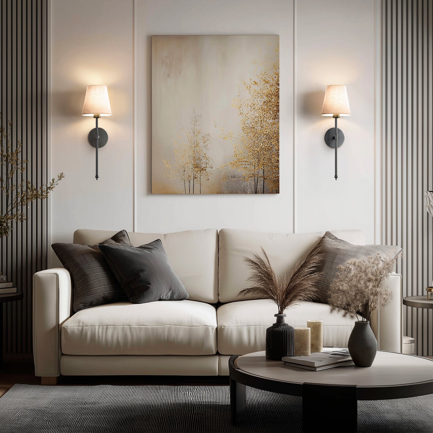 Wandlamp Goud Linnen Kap Set 2 Draadloos Afstandsbediening Dimbaar RGB Slaapkamer Woonkamer