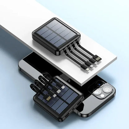 Draagbare Zonne-Energie Powerbank met LED-Zaklamp en Meerdere Oplaadpoorten – Ideaal voor Outdoor, Camping en Noodgevallen