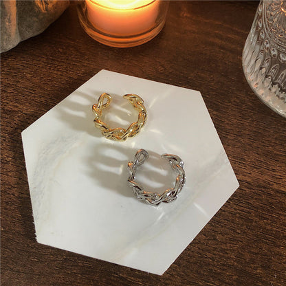 Dames Zilveren Ring met Open Schakel en Gedraaide Ketting
