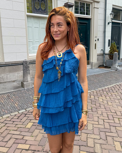 Zomerjurk Dames Asymmetrisch Ruches Korte Jurk Casual