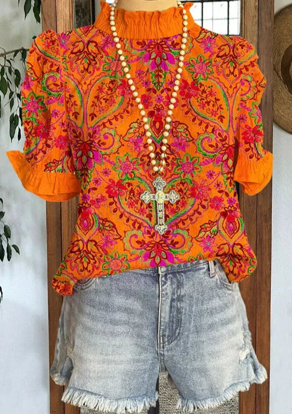 Dames Top met Pofmouwen Elegante Korte Mouw - StudioMarella