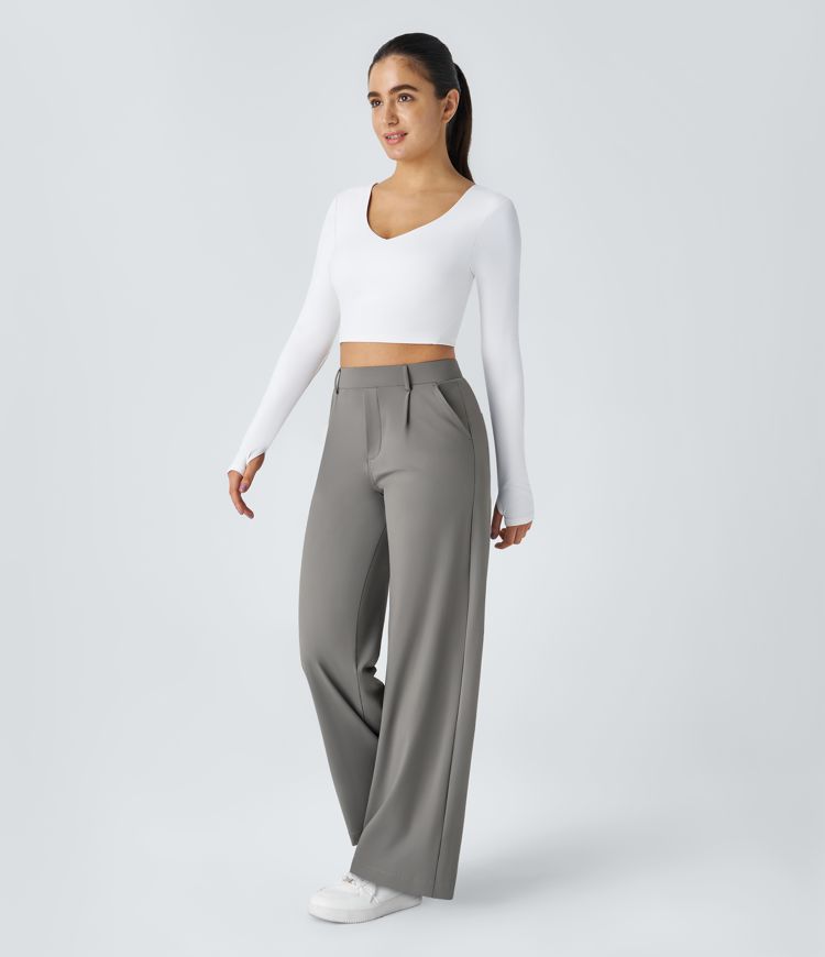 Dames Grote Maten Broek Hoge Taille Zwart Elegance
