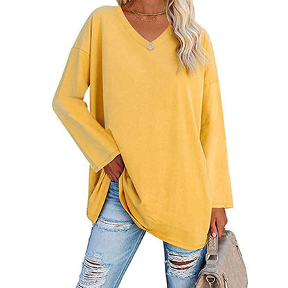 Dames T-shirt Lange Mouwen Oversized Casual V-hals