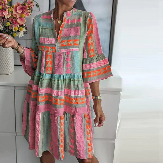 Midi-Jurk met Pofmouwen Elegante Zomerjurk voor Vrouw - StudioMarella