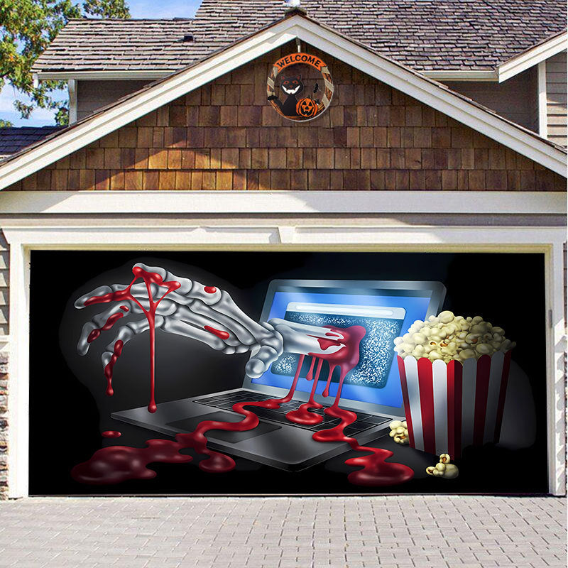 Halloween Garagedeur Decoratie Spookachtige Bedrukking Schaduwdoek Herbruikbaar Horror Sfeer Doek Waterdicht Buiten Feestversiering
