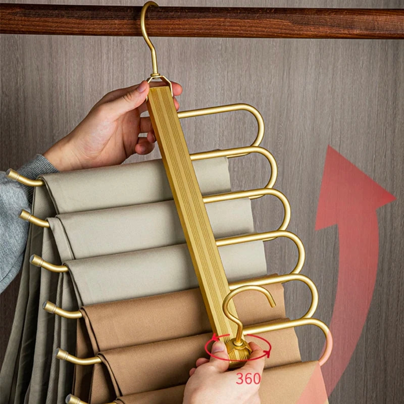 Broekhanger aluminium 6 broeken goud ruimtebesparend kledinghanger kast organizer draaibare hanger anti slip broekhouder