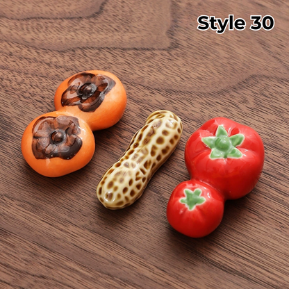 Keramische Eetstokjessteun met Dier- en Fruitmotieven – Set van 3