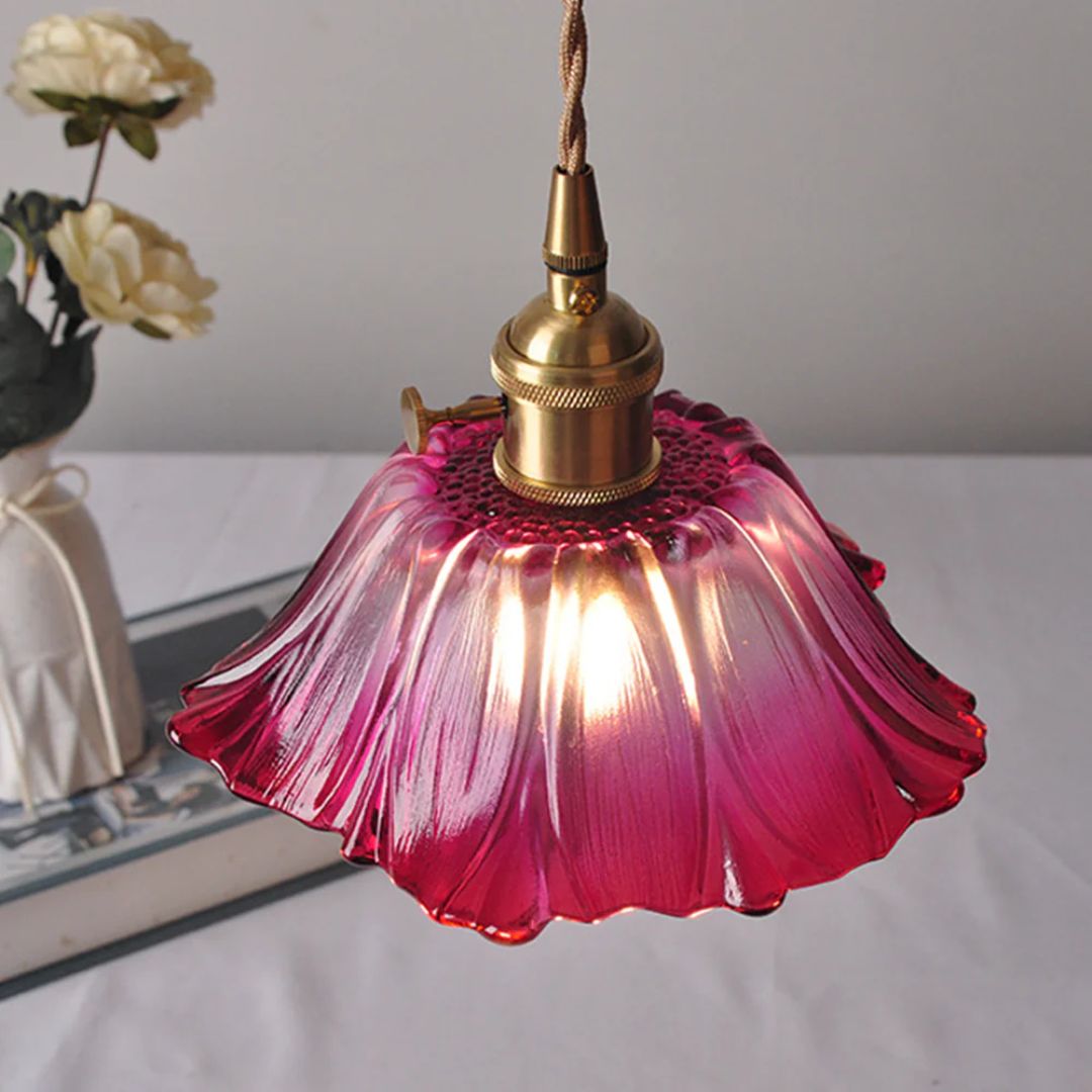 Cullivan Flower Hanglamp Glas Metaal Rood E27 Eettafel Verlichting Vintage Bloem Lamp Hal Sfeerverlichting