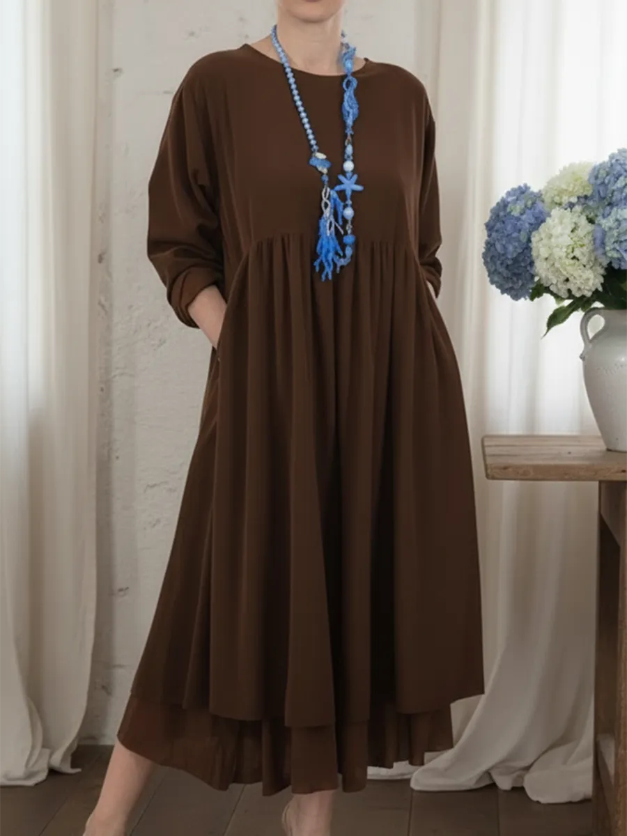 Dames Jurk Midi Losse Pasvorm Lange Mouwen Elegante Stijl