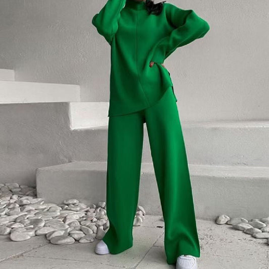 Dames Gebreide Lounge Set met Coltrui en Wijde Broek - StudioMarella