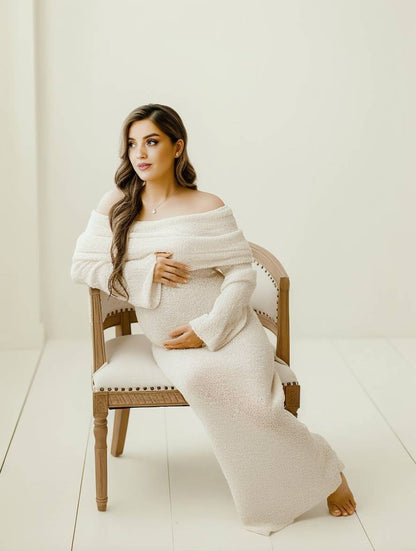 Dames Zwangerschapsjurk Lange Mouwen Off-shoulder Zwart Elegant
