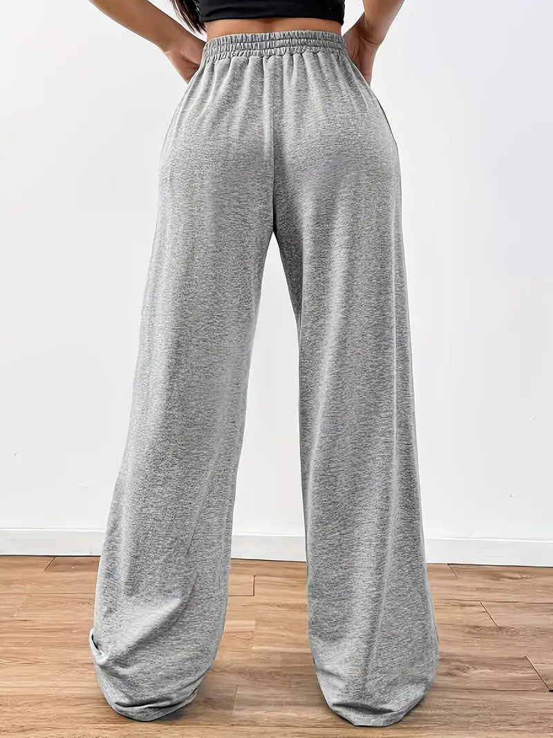 Wijde Vrouwelijke Broek Rookprint met Trekkoord