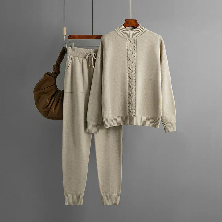 Gebreide Winterset voor Vrouw, Trui en Broek Warm en Zacht